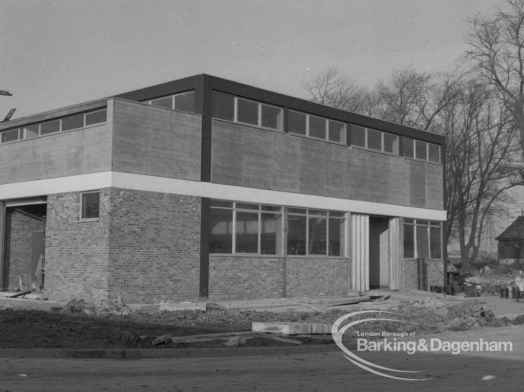 Sewage Works Reconstruction (Riverside Treatment Works) XX, showing  end view of powerhouse architecture, 1967