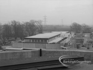 Sewage Works Reconstruction (Riverside Treatment Works) XX, showing  the new powerhouse flanked by trees looking east, 1967
