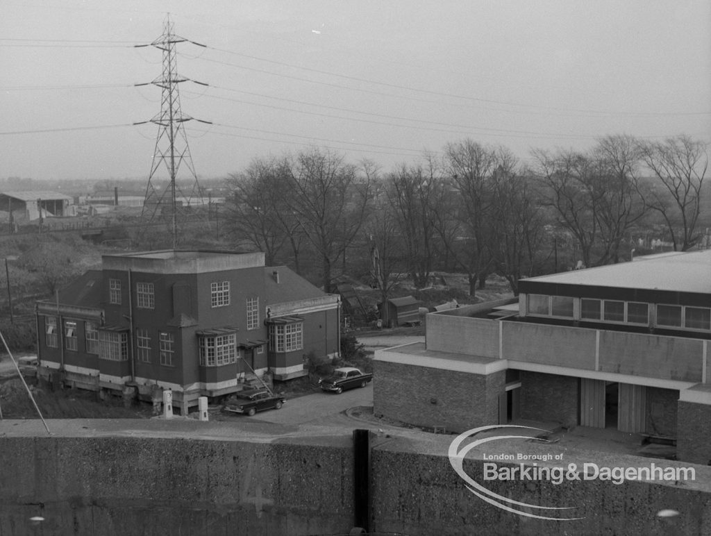 Sewage Works Reconstruction (Riverside Treatment Works) XX, showing view looking down on west end of powerhouse and main offices, 1967