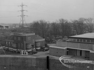 Sewage Works Reconstruction (Riverside Treatment Works) XX, showing view looking down on west end of powerhouse and main offices, 1967