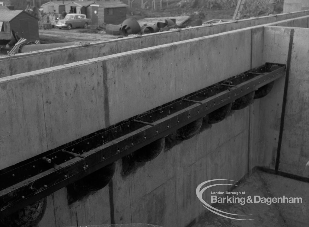 Sewage Works Reconstruction (Riverside Treatment Works) XX, showing empty tank with wall fitting, 1967