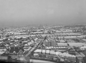 Old Dagenham Village under snow, showing view of Church Elm Lane, Dagenham, including School House, taken from top of Thaxted House [west of EES12640], 1968