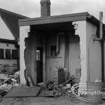 Cape Asbestos factory, Harts Lane, Barking, showing outer wall of square room at end punched out, 1968