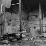 Cape Asbestos factory, Harts Lane, Barking, showing neglected and wrecked interior with broken concrete bases, 1968