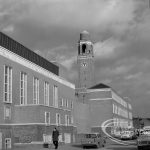 East side of Barking Town Hall Clock Tower, Assembly Hall and Small Hall, taken from south-east, 1968
