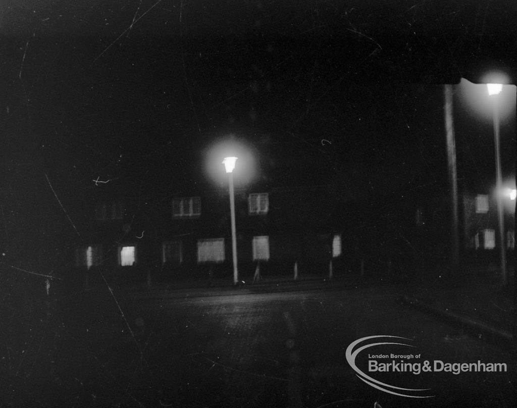 Street lighting at night in Dagenham, 1968