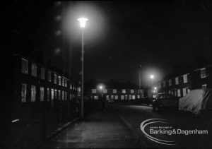 Street lighting at night in Dagenham, 1968