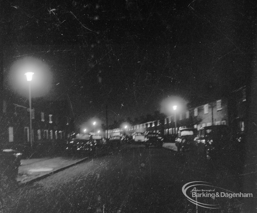 Street lighting at night in Dagenham, 1968