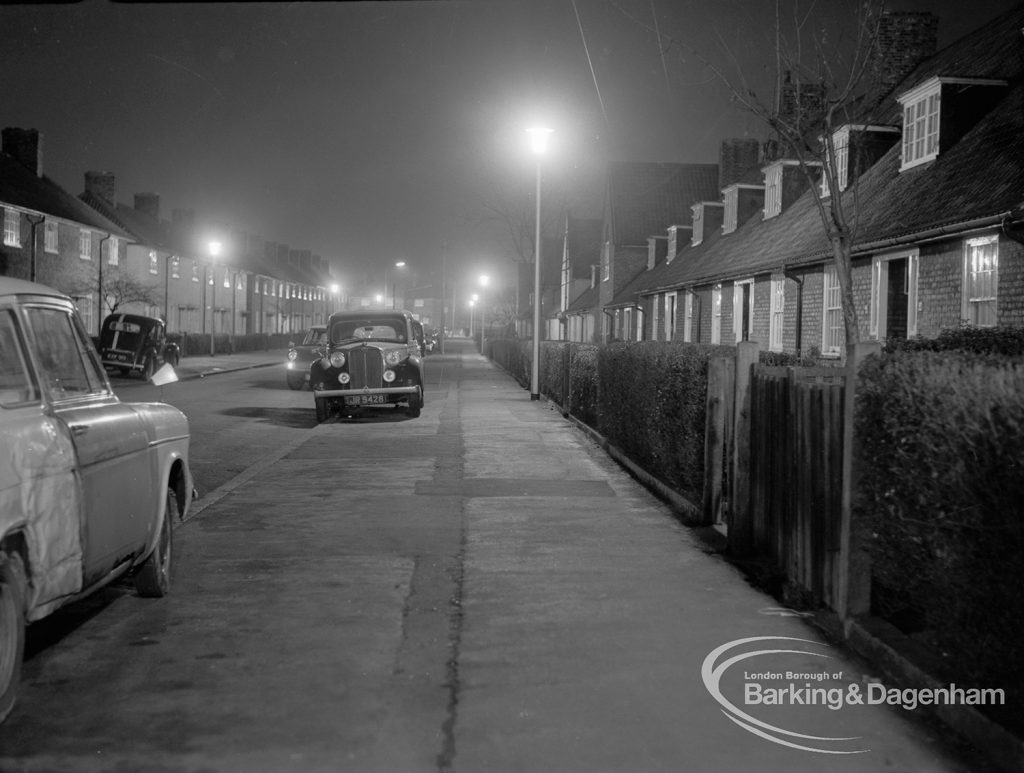 Street lighting at night in Dagenham, 1968