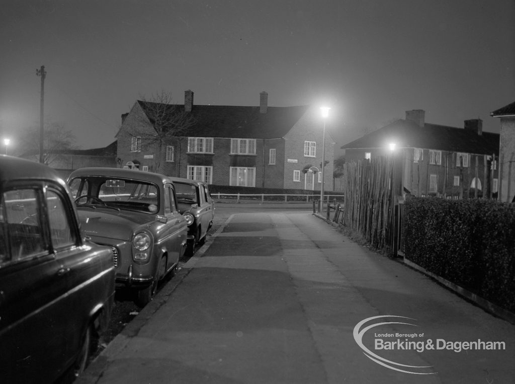 Street lighting at night in Dagenham, 1968