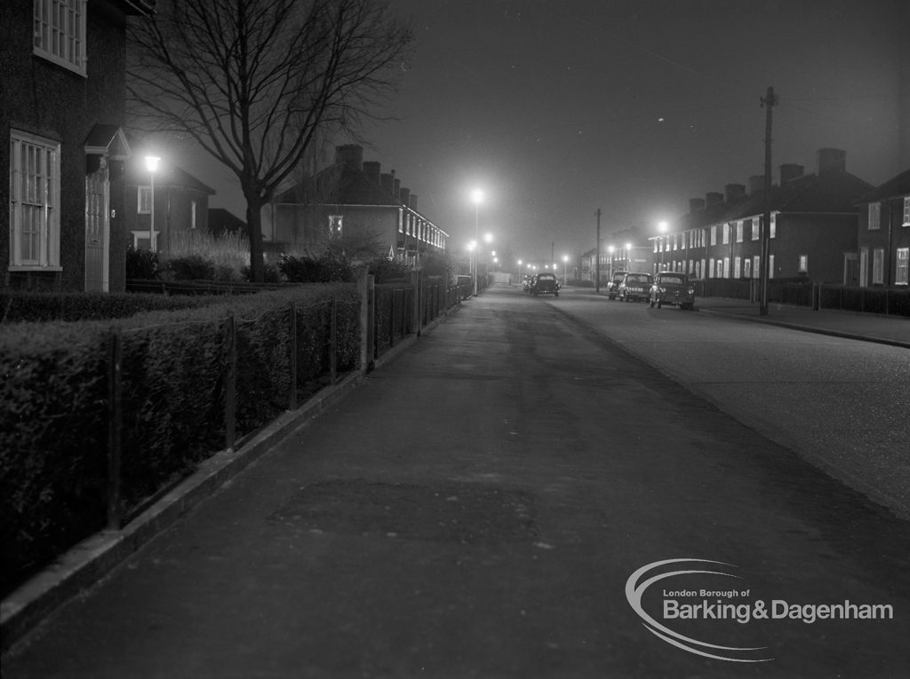 Street lighting at night in Dagenham, 1968