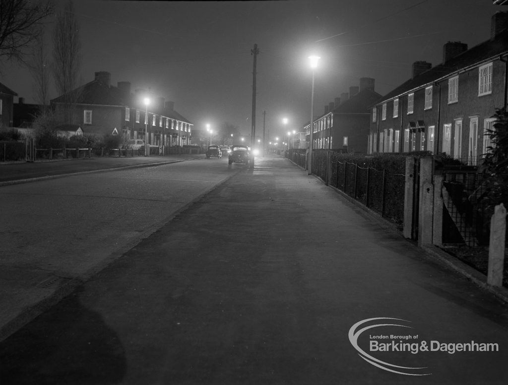 Street lighting at night in Dagenham, 1968