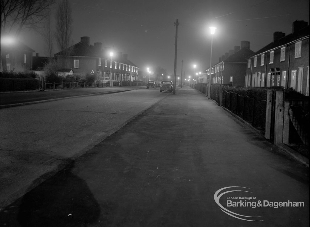 Street lighting at night in Dagenham, 1968