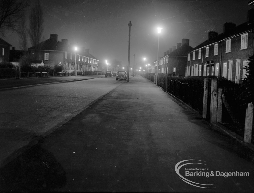 Street lighting at night in Dagenham, 1968