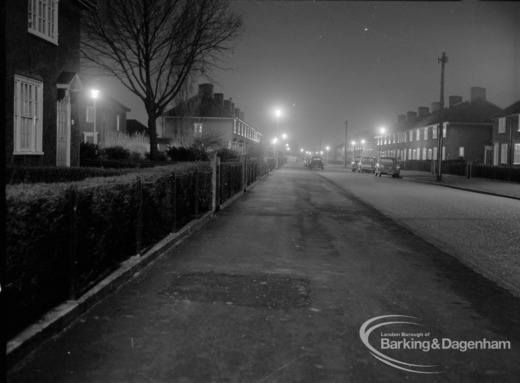 Street lighting at night in Dagenham, 1968