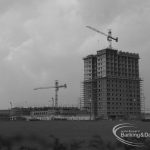 Housing development, showing twin block of flats in Stour Road area under construction at Becontree Heath, 1968