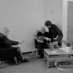New Riverside Old People’s Home for Senior Citizens, Thames View, showing worker and residents in the lounge, 1968