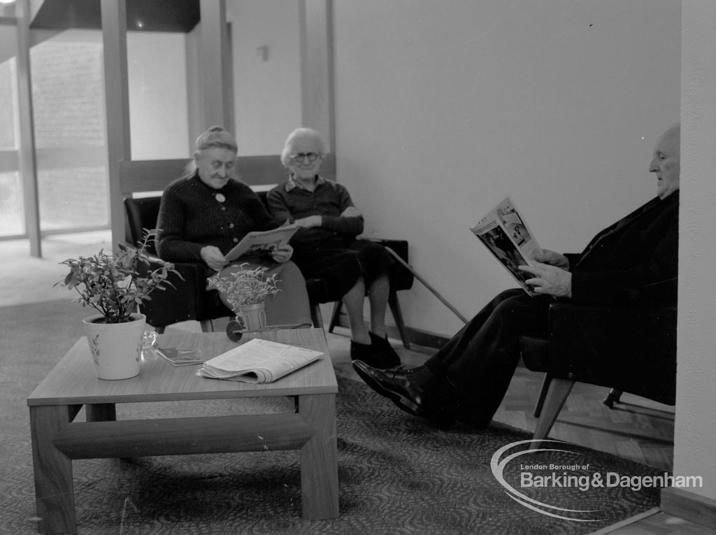 New Riverside Old People’s Home for Senior Citizens, Thames View, showing residents in the lounge, 1968