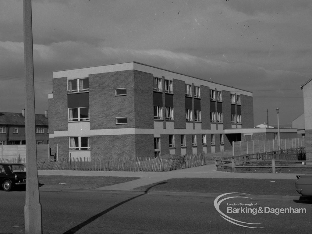 East side and rear of Riverside Old People’s Home for Senior Citizens, Bastable Road, Thames View, taken from north-east in Chelmer Crescent, 1968