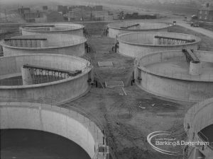 Sewage Works Reconstruction (Riverside Rainham Works), showing eight circular tanks from above [see also EES12768], 1968