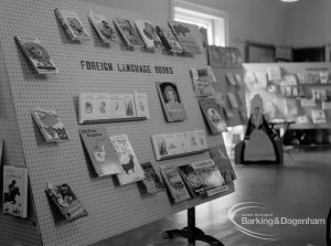 Barking Libraries Children’s Book Week [18th to 27th March] at Valence House, Dagenham, showing display of foreign language books, 1968