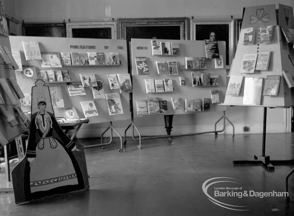 Barking Libraries Children’s Book Week [18th to 27th March] at Valence House, Dagenham, showing ‘Publications of the month’ display, 1968