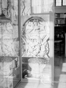 Victoria and Albert  Animals in Art exhibition [possibly in Rectory Library, Dagenham], showing panel depicting animal hunting scene, 1968