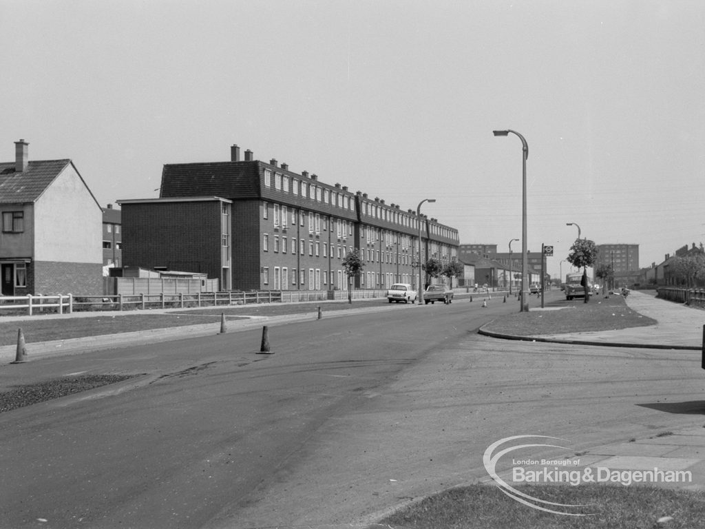 Highways, showing Bastable Avenue, Thames View looking east, 1968