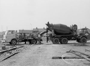 Housing development at Castle Green site in Gorebrook Road and Ripple Road, showing loading from contractors ready-mix, 1968