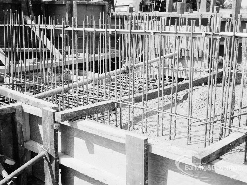 Housing development at Castle Green site in Gorebrook Road and Ripple Road, showing foundations for blocks, 1968