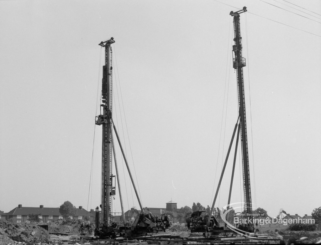 Housing development at Castle Green site in Gorebrook Road and Ripple Road, showing foundations for blocks, 1968