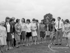 London Borough of Barking Libraries staff, showing farewell party at Wantz Library for Miss V Thurman, 1968
