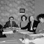 Child Welfare at Woodstock Hall, Gubbins Lane, Harold Wood, showing psychiatrists, headmaster and welfare officers discussing case, 1968