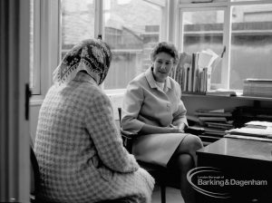 London Borough of Barking Child Welfare at Children’s Department, Barking, showing interviewer with mother, 1968