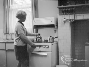 London Borough of Barking Child Welfare hostel at 144 Longbridge Road, Barking, showing kitchen scene, 1968