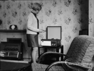 London Borough of Barking Child Welfare hostel at 144 Longbridge Road, Barking, showing record player in action, 1968