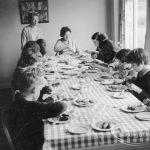 Child Welfare, showing children at tea [possibly in house at 100 Balgores Lane, Gidea Park], 1968