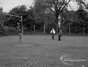 Child Welfare at Woodstock Hall House, Harold Wood, showing boys playing football with goalkeeper saving the ball, 1968