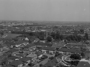 London Borough of Barking Town Planning, showing Cross Keys Public House and St Peter and St Paul’s Parish Church, Dagenham in setting, taken from Thaxted House, 1968