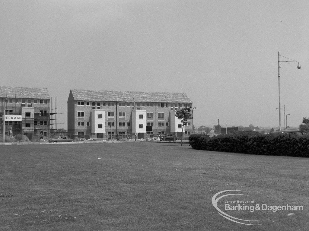 Housing development at Becontree Heath, with trees in foreground, 1968