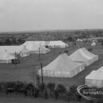 Dagenham Town Show 1968 marquees, showing seven marquees scattered over site and taken from roof of Civic Centre, 1968