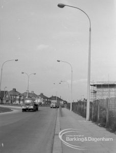 Individual aluminium lighting columns in Siviter Way area, Dagenham, showing several columns in Ballards Road, 1968