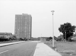 Individual upright aluminium lighting columns in Siviter Way area, Dagenham, showing row of aluminium lighting columns in Church Lane, 1968