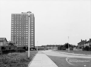 Individual upright aluminium lighting columns in Siviter Way area, Dagenham, showing row of aluminium lighting columns in Siviter Way, 1968