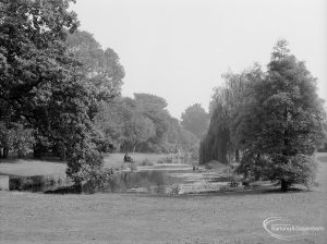 Valence House, Dagenham, showing moat with anglers, looking east, 1968