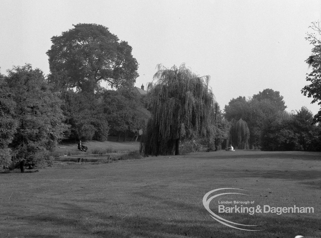 Valence House, Dagenham, showing willow trees bordering moat to north-east, 1968