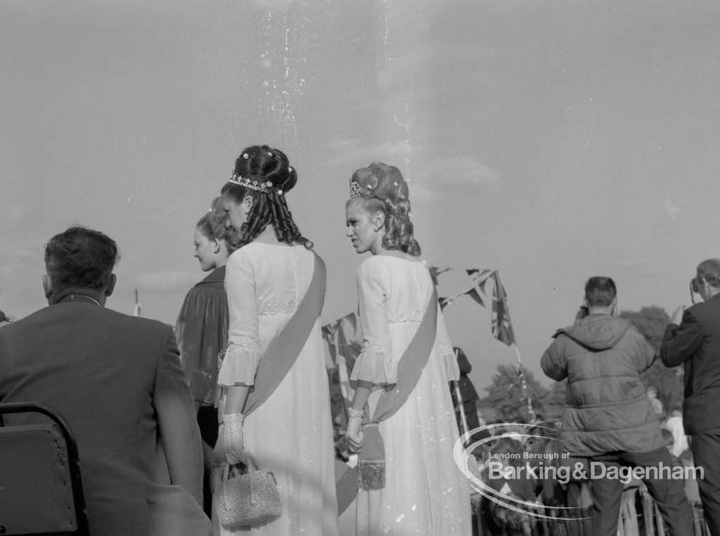 Barking Carnival 1968, showing profile of beauty queen and attendant, 1968