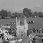 Barking Carnival 1968, showing castle on float in park, 1968