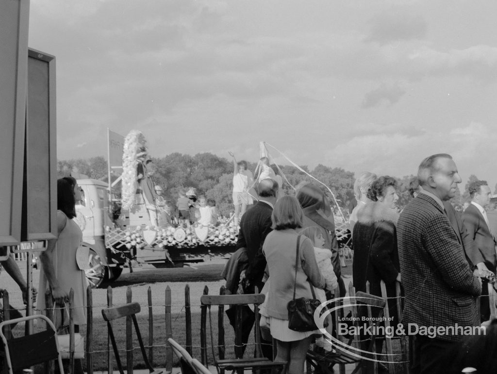 Barking Carnival 1968, showing float with spectators in foreground, 1968