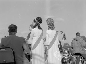 Barking Carnival 1968, showing rear view of beauty queen and attendant, 1968
